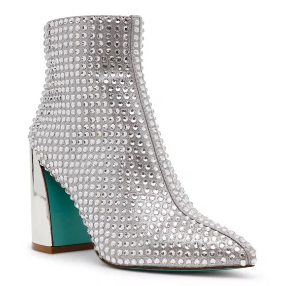 NEW  BETSEY JOHNSON Colby Bedazzled Booties in silver for women 725 4j2 - Picture 2 of 6